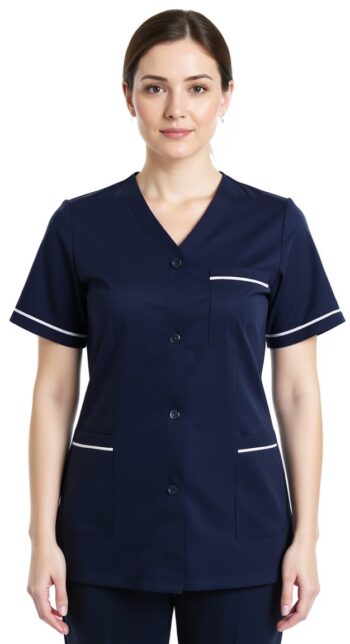 Дамска туника с къс ръкав и копчета - тъмносиня