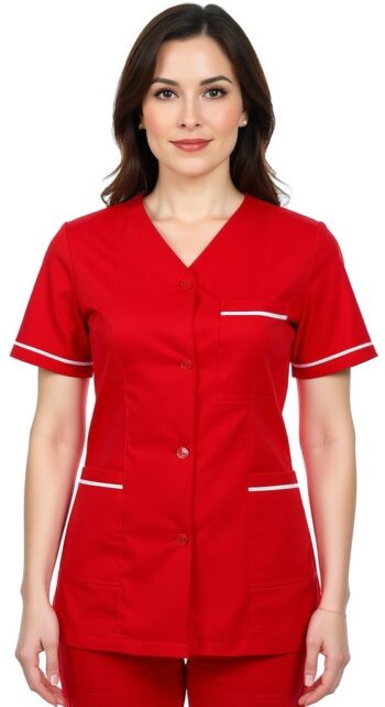 Дамска туника с къс ръкав и копчета - червена