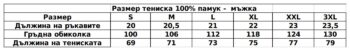 таблица с размери мъжка тениска Кея