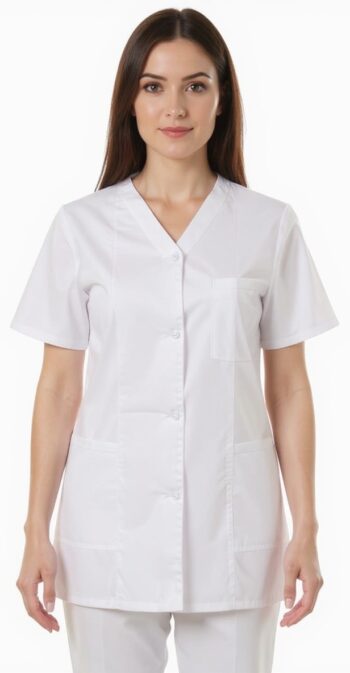 медицинска туника с къс ръкав и копчета – бяла