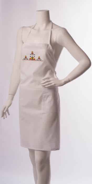 Престилка през врат бяла с шевица