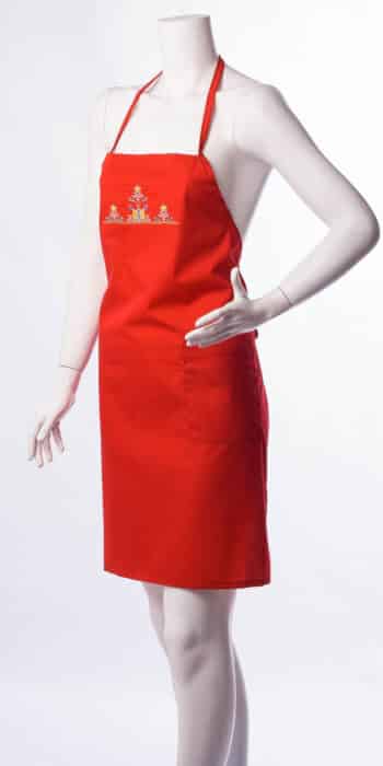 Престилка през врат червена с шевица