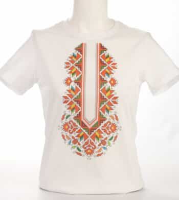 Дамска тениска с шевица - бяла