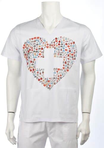 Медицинска туника унисекс - с принт сърце