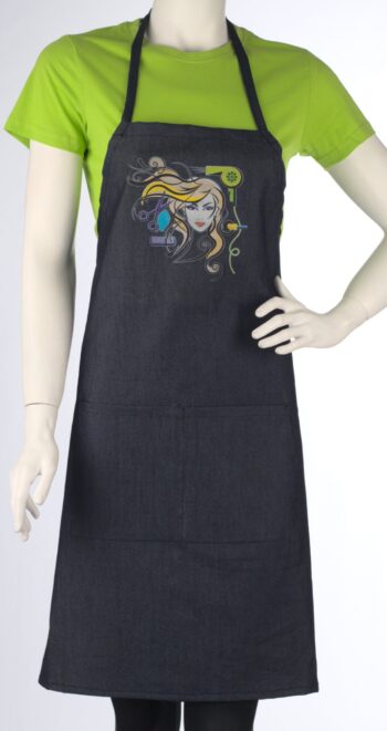 Дънкова престилка през врат с печат - фризьор