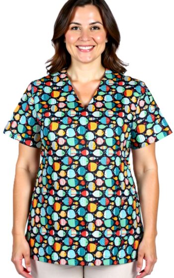 медицинска туника с щампа рибки. Състав памук с еластан