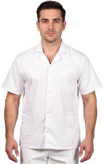Медицинска туника мъжка с къс ръкав и копчета – бяла