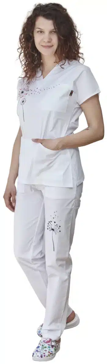 Дамски медицински костюм с печат глухарче