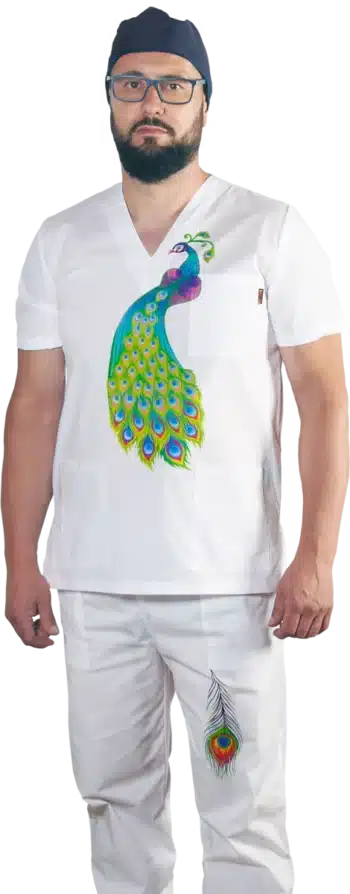 Медицински костюм унисекс с печат паун