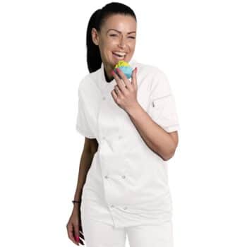 бяла готварска туника с мрежест гръб