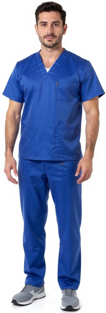 Медицински костюм унисекс лукс - син еластичен