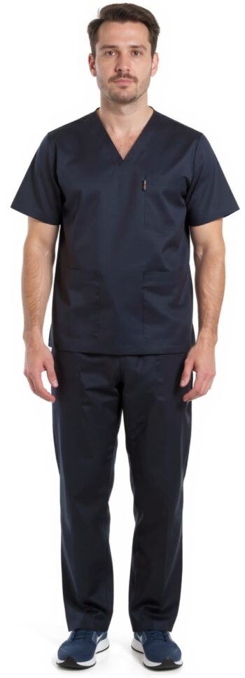 Костюм панталон и туника унисекс лукс – тъмносин с еластан