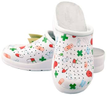 Дамско сабо естествена кожа и цветен принт с докторска визия GF Доктор