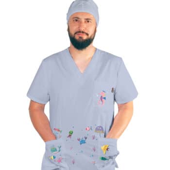 медицинска туника памук с печат океан. модел унисекс