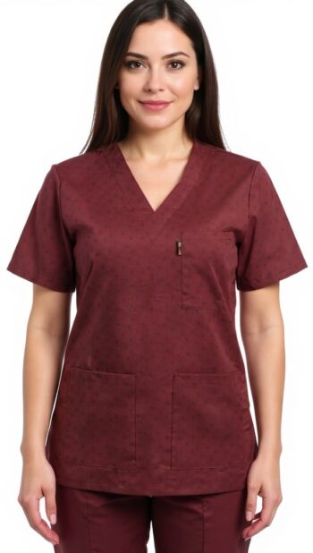 Медицинска туника унисекс с точки – бордо. 100% памук