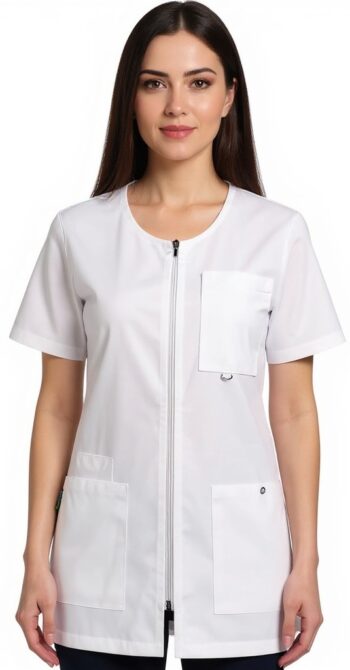 Бяла дамска медицинска туника с цип Стела