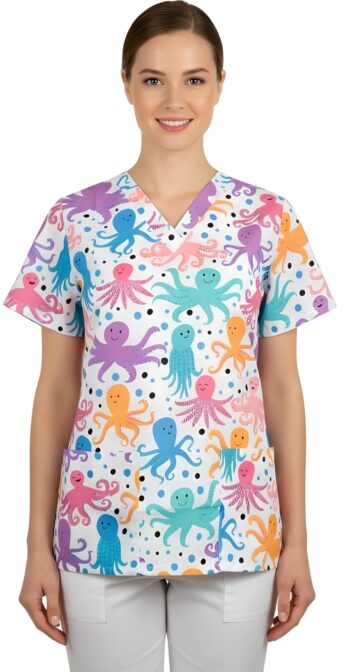 медицинска туника с щампа октоподи