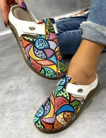 Дамско сабо Кломпа с цветен принт