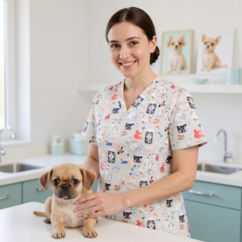 туника за ветеринари с щампа кучета и котки