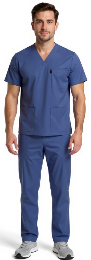 Медицински костюм унисекс лукс - синьосив с еластичност