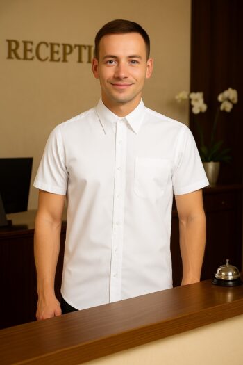 мъжка риза шик бяла с къс ръкав