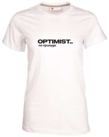 Дамска тениска Оптимист по принуда бяла